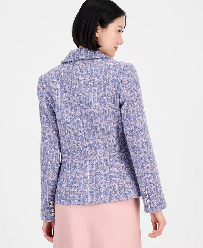 Women's Metallic Boucl&eacute; Peak Lapel Blazer - thumbnail 4