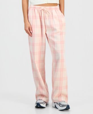Juniors' Plaid-Print Tie-Waist Wide-Leg Pants 