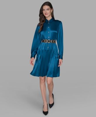 Women's Collared Belted Shirt Dress