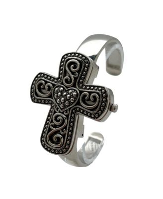 Silver Cross Shape Bangle Women Watch