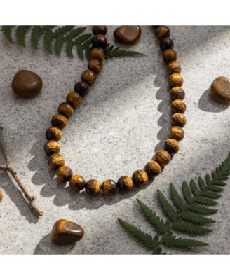 Faceted Brown Natural Tiger Eye Round 8MM Bead Strand Necklace Silver Plated Toggle Clasp