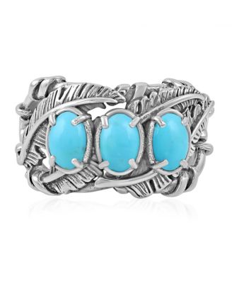 Sterling Silver Kingman Turquoise Three Stone Feather Ring, Size