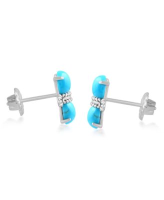 Sterling Silver Round Sleeping Beauty Turquoise Concha Stud Earrings