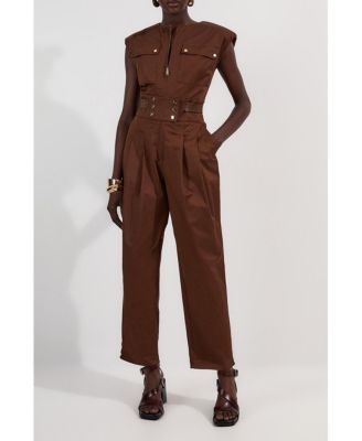 Women's Cotton & Faux Leather Utility Jumpsuit