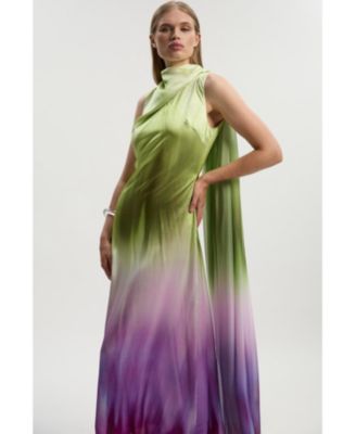 Women's Ombre Satin Cape Midi Dress