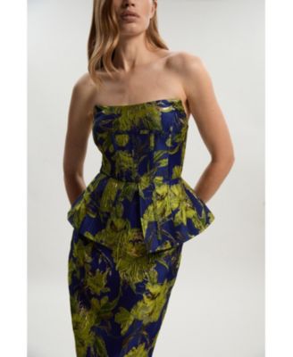 Floral Jacquard Midi Pencil Dress