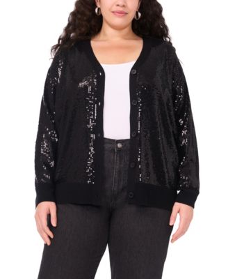 Plus Size Sequined V-Neck Cardigan Sweater