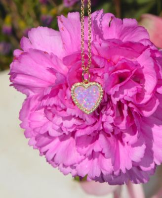 Heart Necklace with Lab-Grown Opal in Plated Sterling