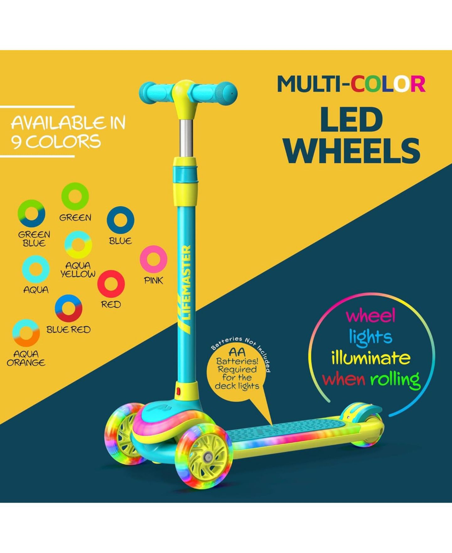 Детская игрушка Lifemaster 3-Wheel Kids Scooter with Multi-Color LED Lights, Supports Up To 150 Lbs, Ages 3+ — фото 8