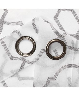 Transcendence 1 Piece Grommet Top Embroidered Sheer Trellis Clover Window Curtain Panel - Silver