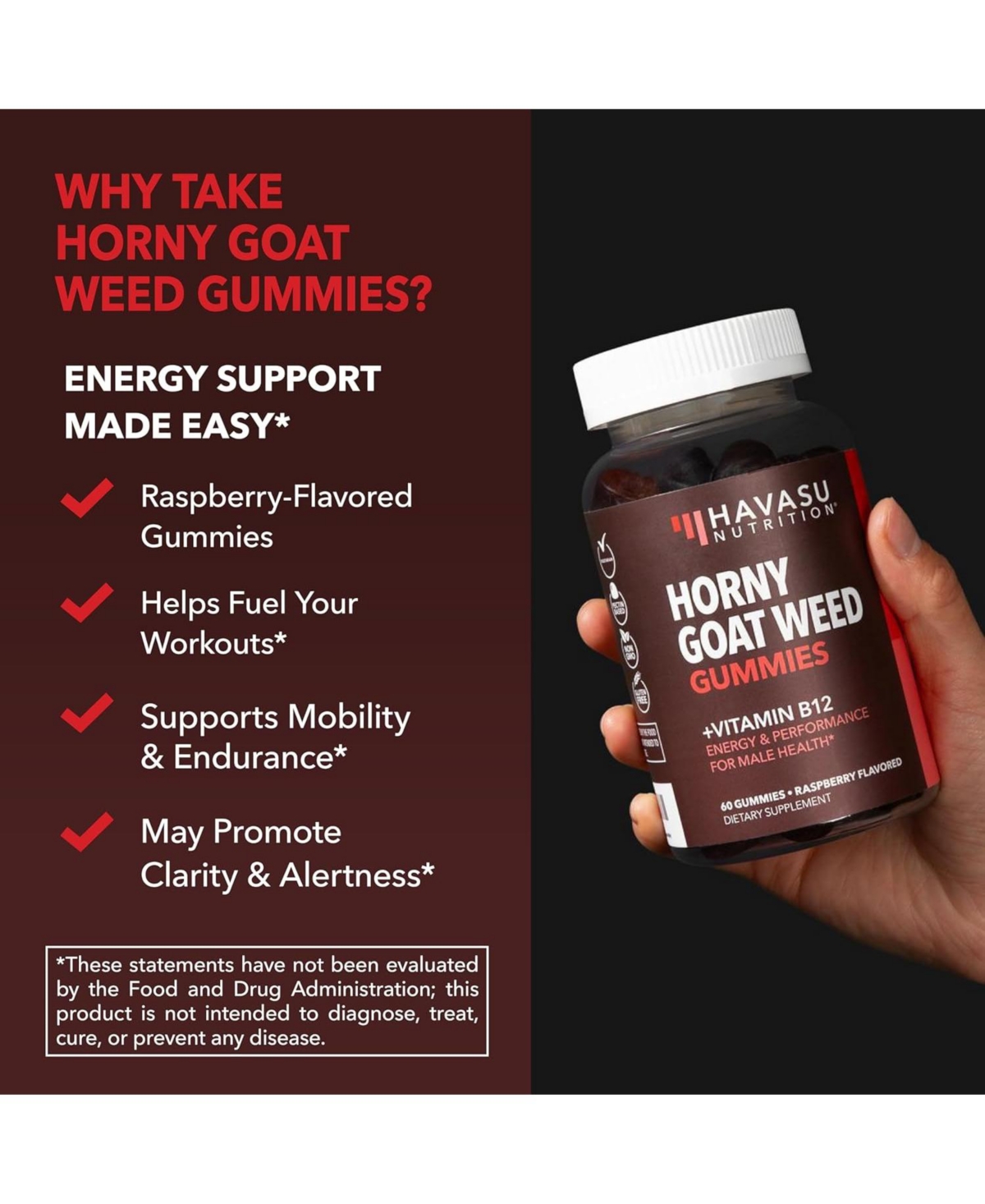 Havasu Nutrition Goat Weed Gummies, Raspberry, 30ct