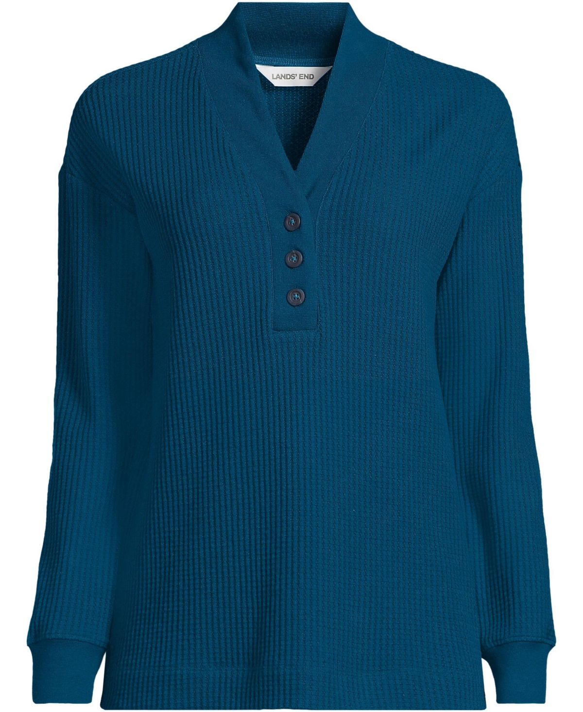 Lands' End Plus Long Sleeve Waffle Shawl Collar Henley