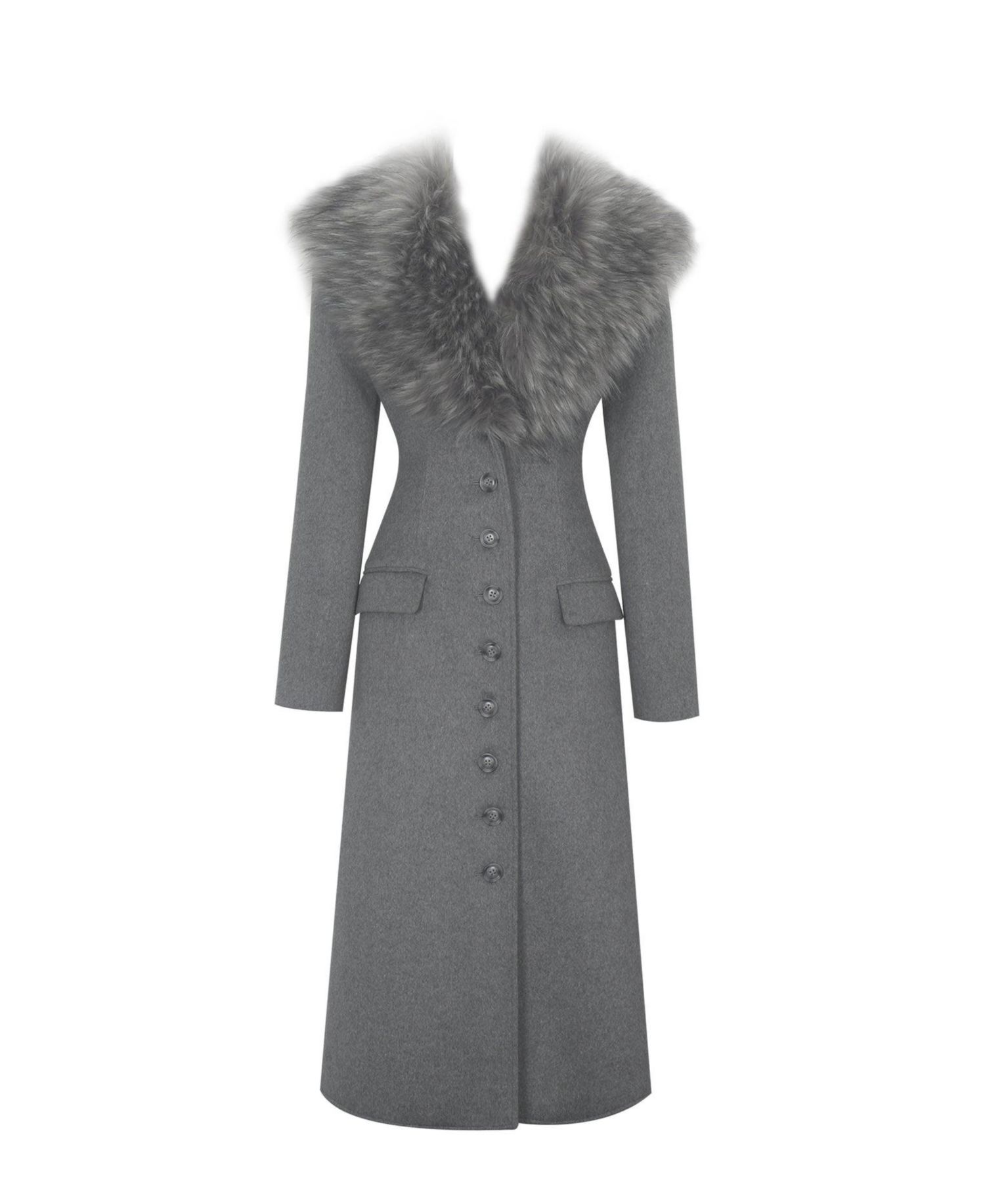 Women's Faye Grey Wool Blend Single-Breasted Coat with Removable Faux Fur Collar