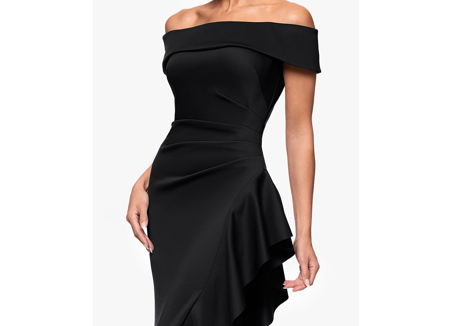 Petite Off-The-Shoulder Ruffled Side-Slit Gown