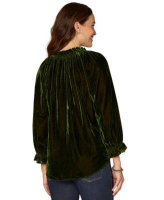 Petite 3/4-Sleeve Pull-On Velvet Top