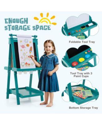 Foldable Easel for Kids 3-in-1 Double-sided Art Easel with Chalkboard