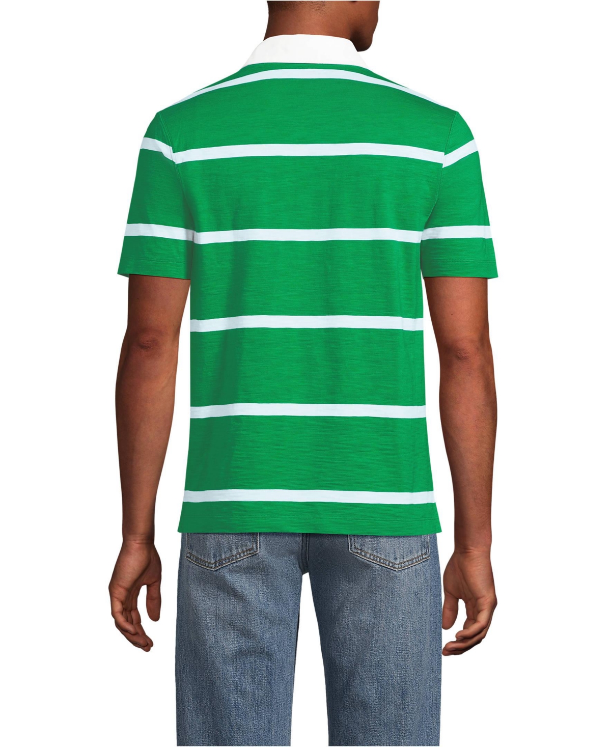 Lands' End Men's Short Sleeve Slub Textured Rugby Polo