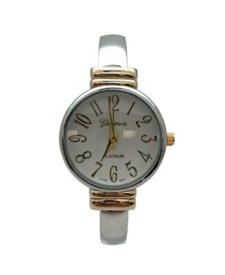 Metallic Everyday Minimalist Bangle Women Watch, Two Tone