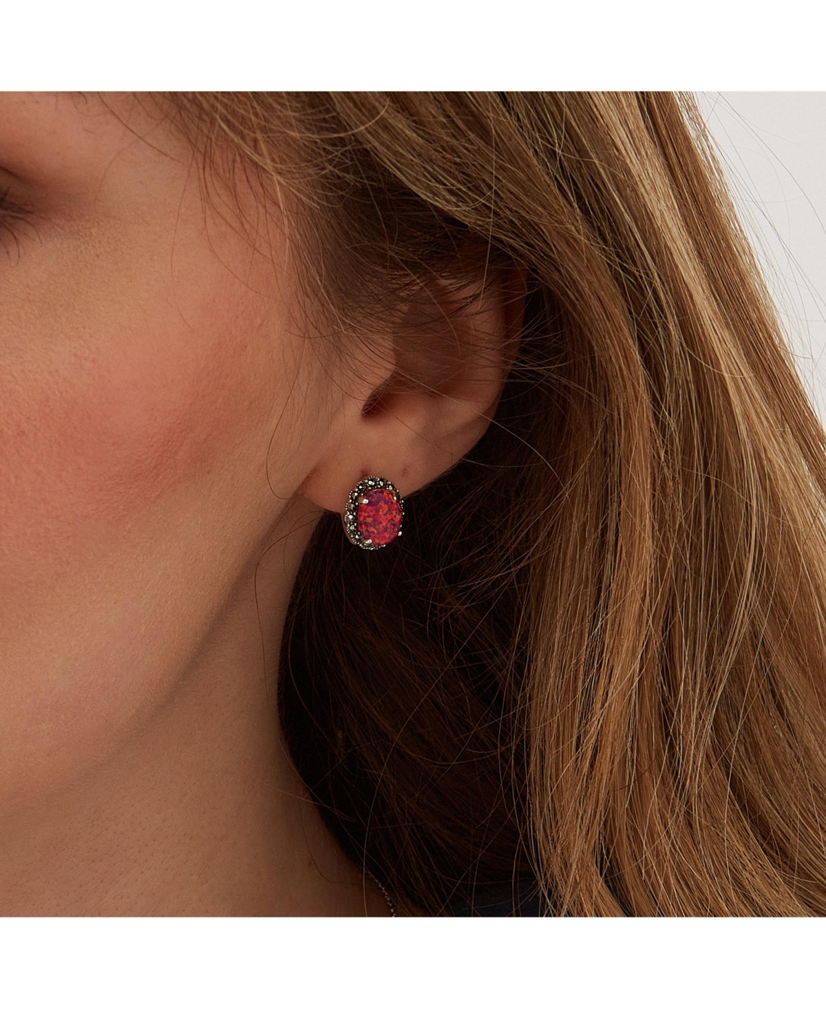 Oval Red Opal High Quality Sterling Silver Earrings