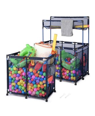 2 Pack Mesh Pool Toy Storage Bin Rolling Cart w/ Noodle Holder Organizer