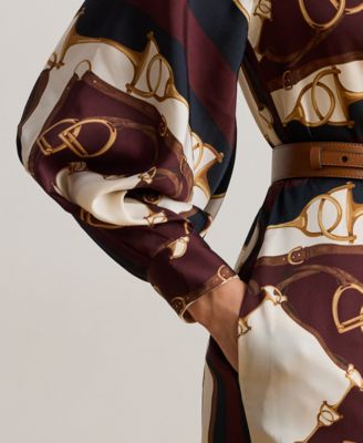 Petite Equestrian-Print Twill Midi Shirt Dress