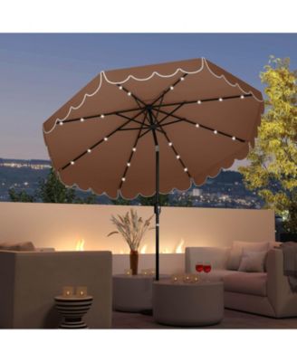 9.3 FT Solar Patio Umbrella Outdoor Market Sunshade with 24 LED Ruffles
