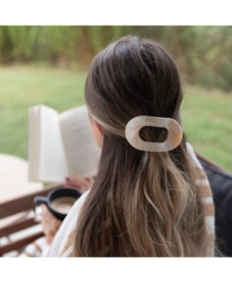 Large Oval Claw Clip Set – Golden Matte + Ivory Marble