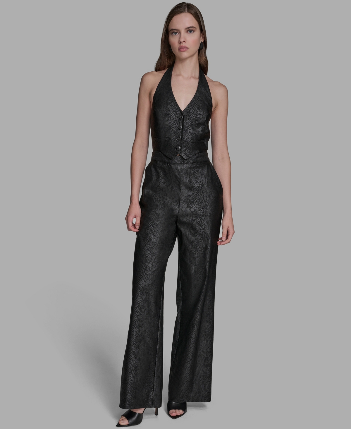 Bcbg Women's 2-piece Halter Neck Jumpsuit Set In Black