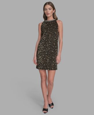 BCBG - Women's Rhinestone Collar Halter Neck Dress