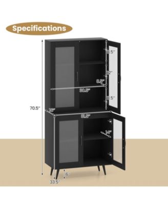 Kitchen Pantry Cabinet with Translucent Fluted Doors & Adjustable Shelf