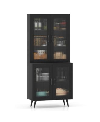 Kitchen Pantry Cabinet with Translucent Fluted Doors & Adjustable Shelf
