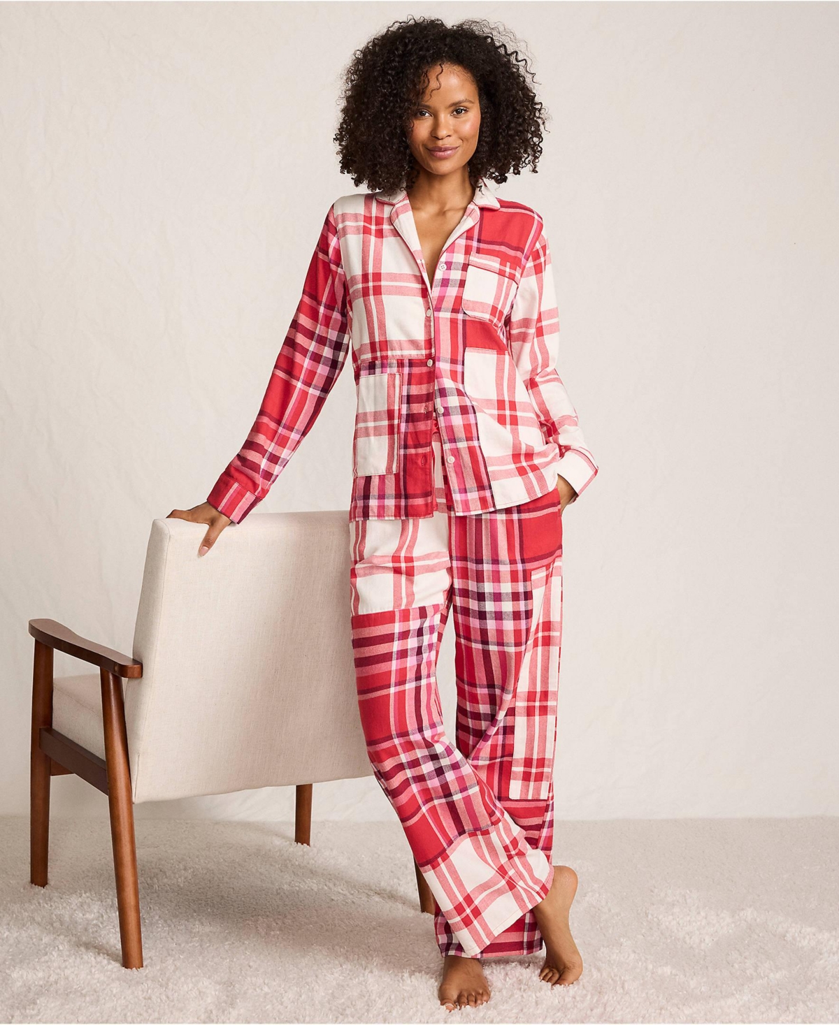 Lands' End Women's Flannel Patchwork Wide Leg Sleep Pants