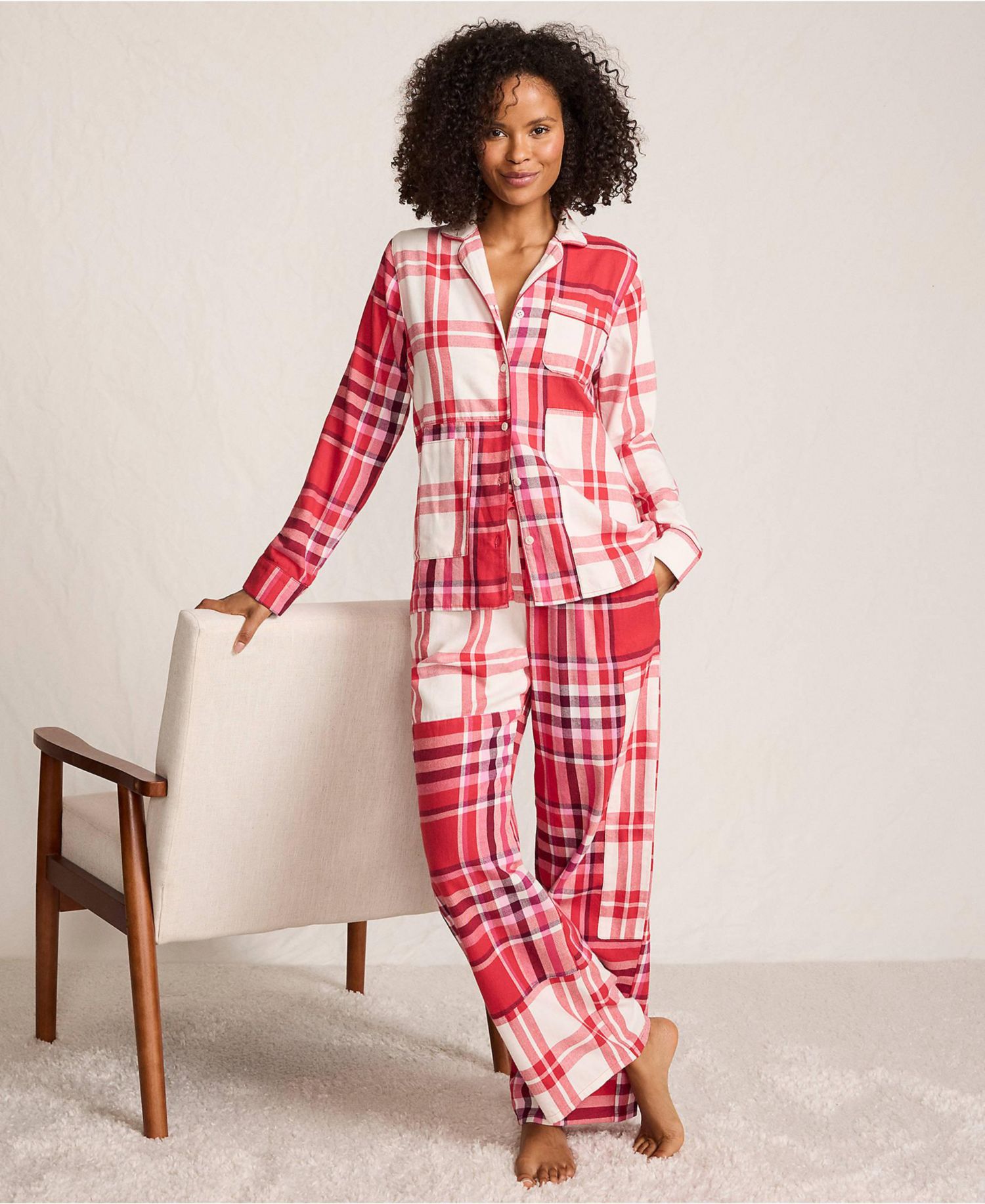 Women's Flannel Patchwork Wide Leg Sleep Pants