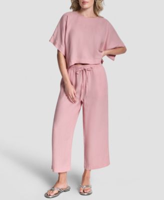 Women's Linen Drop Shoulder Short-Sleeve Top