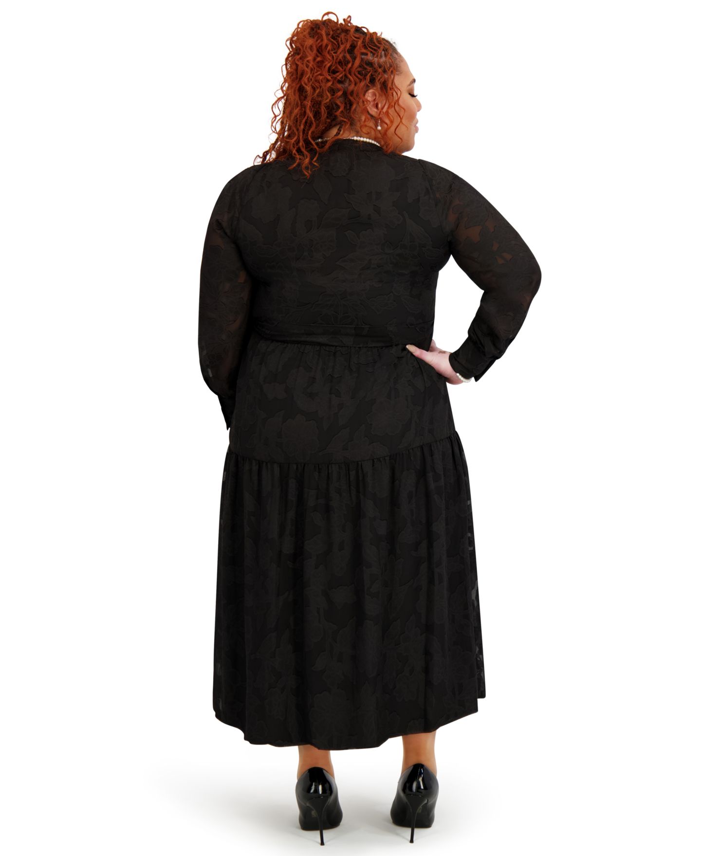 Женское платье Kasper Soft V-Neck Tiered Midi, цвет: Чёрный — фото 5