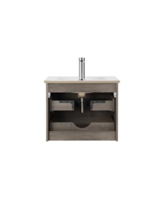 Grey Wood Vanity, Ceramic Sink, Mirror - Modern Bathroom
