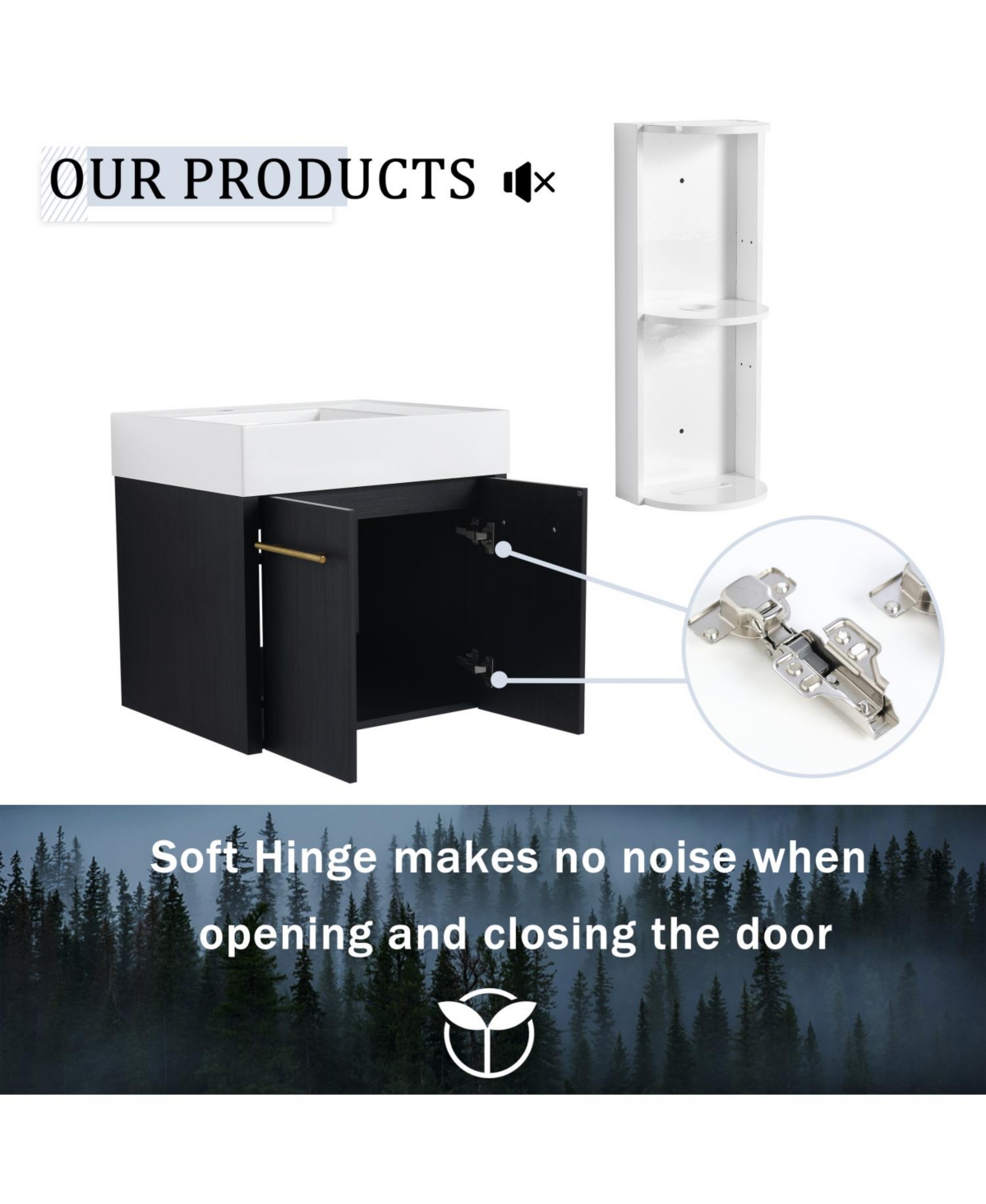 Streamdale Furniture 24" Wall-Mount Vanity, Resin Left Basin, Storage, Kd