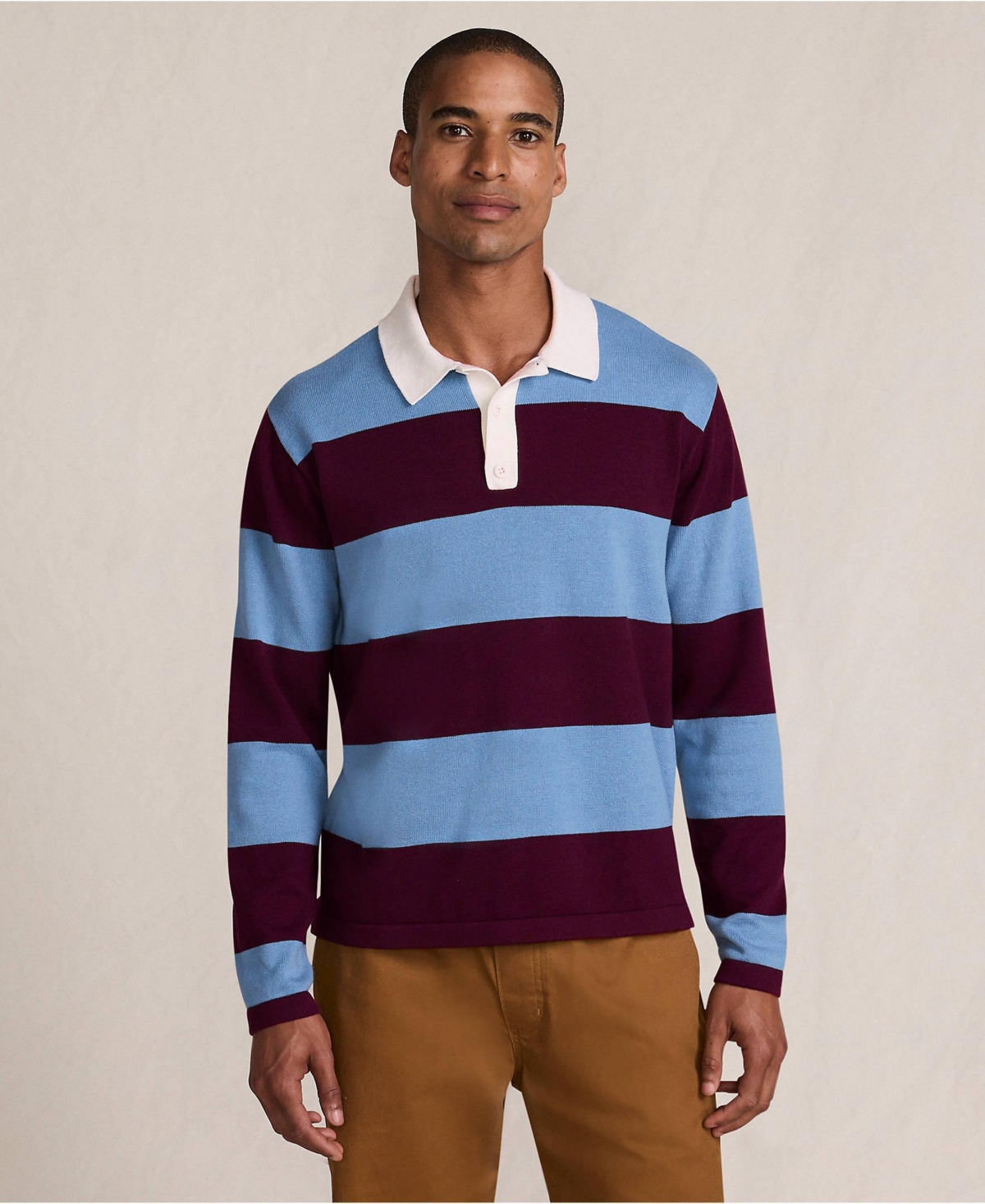 Lands' End Men's Long Sleeve Cotton Rugby Sweater Polo