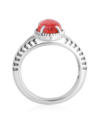 Sterling Silver Red Spiny Oyster Marquise Split Shank Ring, Size