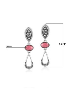 Sterling Silver Rhodonite Teardrop Double Loop Gemstone Earrings