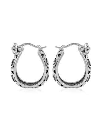 Sterling Silver Patterned Huggie Hoop Earrings