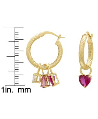 Lab Grown White Sapphire (1.3 ct. t.w.), Pink Sapphire (1 ct. t.w.) and Ruby (2 ct. t.w.) Interchangeable Hoop Earrings in 14k Gold over Sterling Silver
