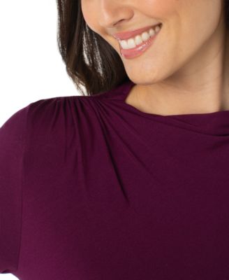 Petite Long Sleeve Mock Neck Shirring Top