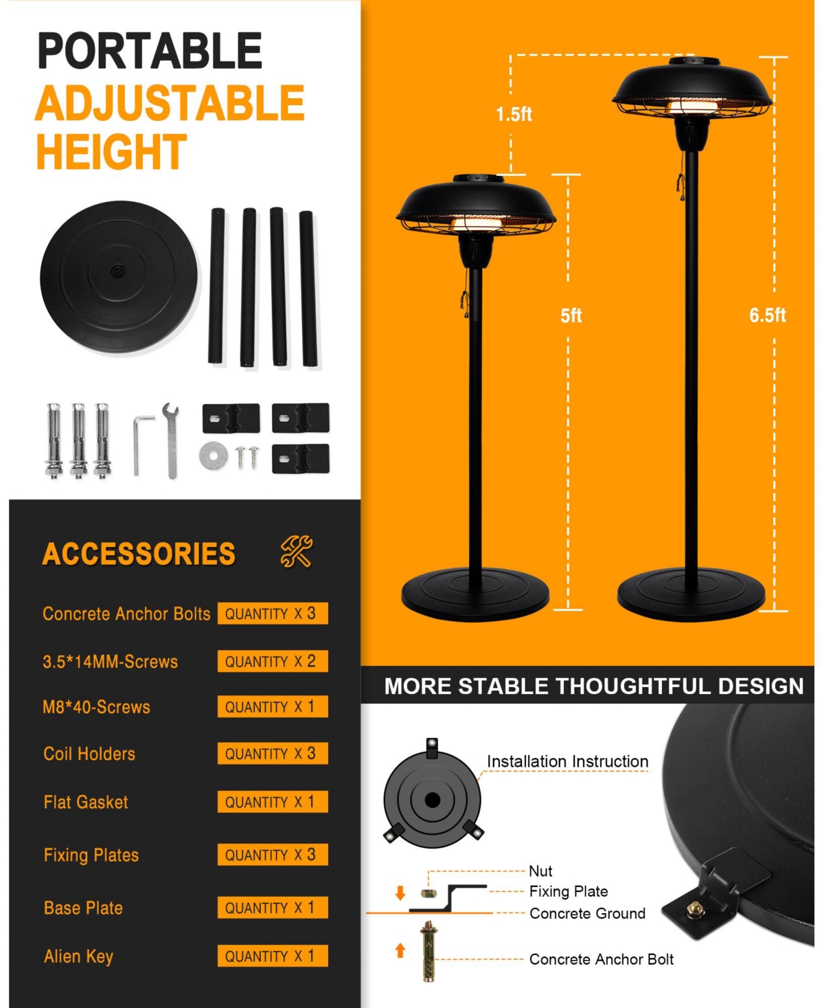Zachvo 1500w Infrared Indoor And Outdoor Portable Patio Heater