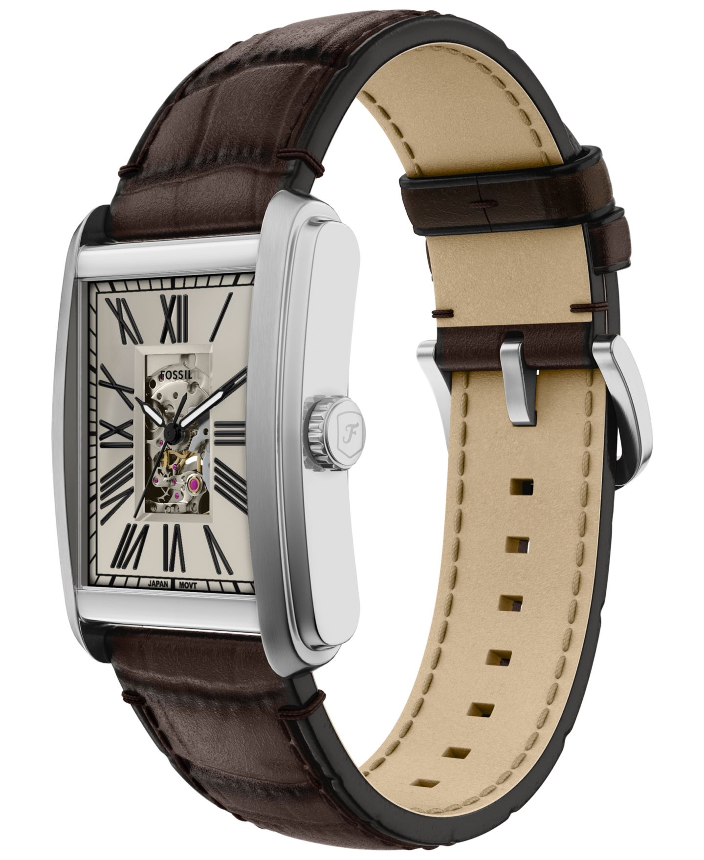 Мужские часы Fossil Carraway Automatic Brown Croco Leather Watch, 30mm — фото 6