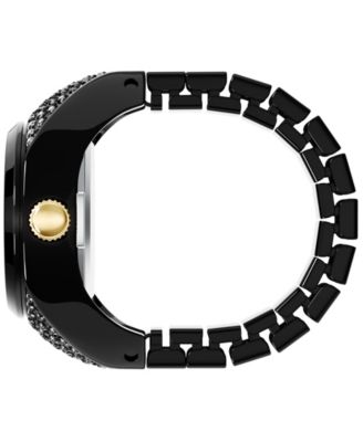Women's Watch Ring Two-Hand Pav&eacute; Black Stainless Steel Watch, 15mm