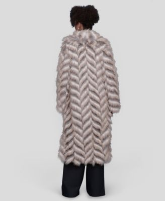 Women's Faux Fur Chevron Notch Collar Maxi Coat