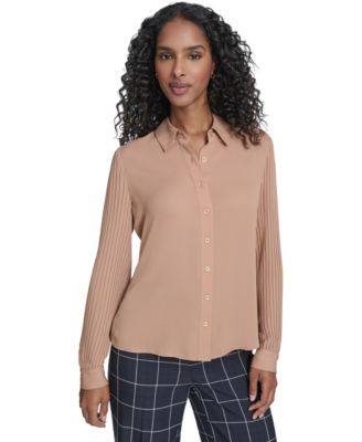 Tommy Hilfiger - Women's Pleated Sleeve Button-Up Blouse
