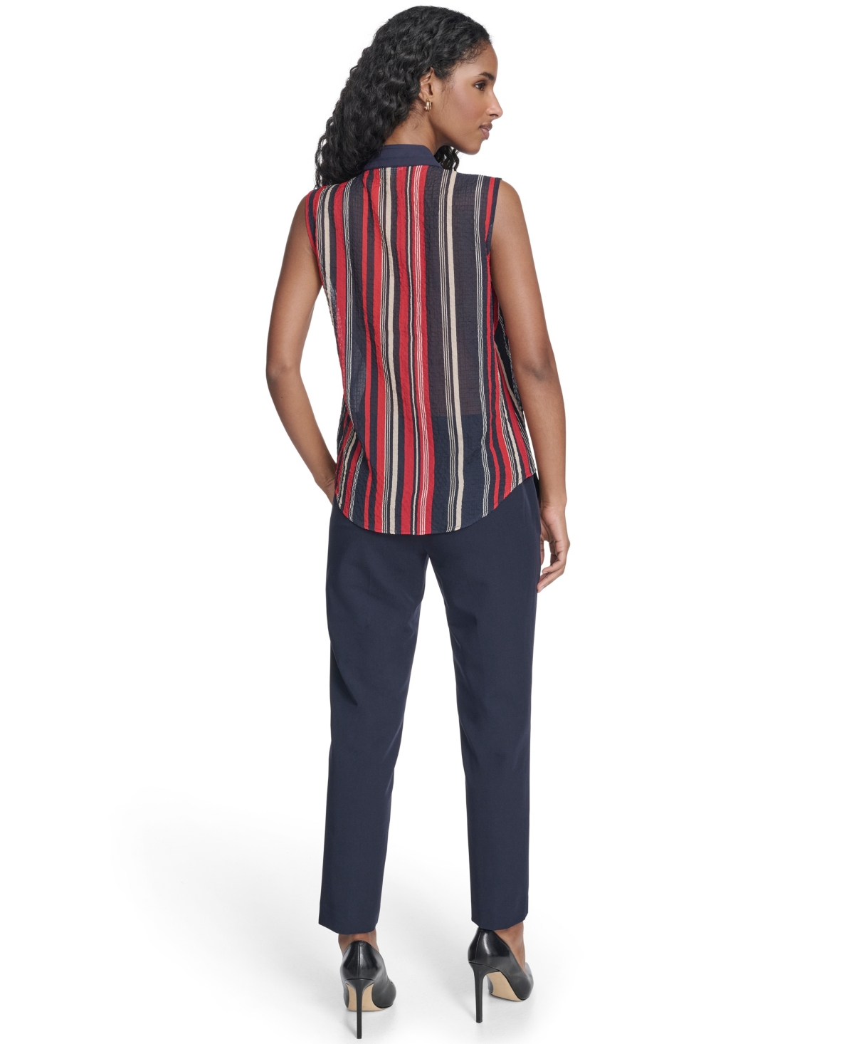 Tommy Hilfiger Women's Sleeveless Striped Tie V-neck Blouse In Multi