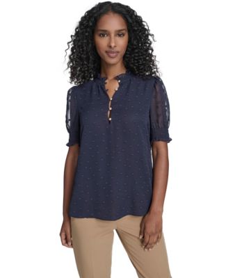 Tommy Hilfiger - Women's Floral Clip Mock Neck Short Sleeve Blouse